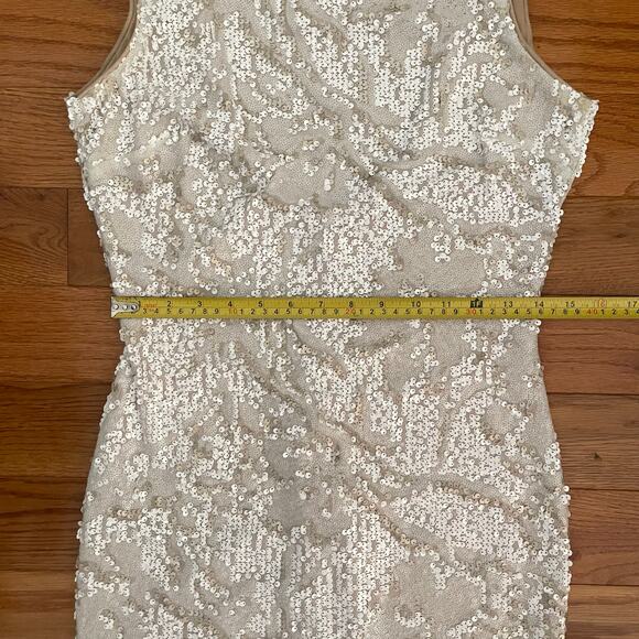 Dress The Population Sequined Mini Dress Womens L White Metallic Cocktail Party - Picture 8 of 11